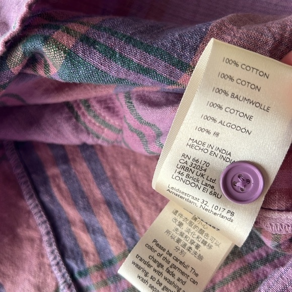 Anthropologie Pilcro The Hannah Surf Short Sleeve Blouse Purple Motif Plaid - Picture 13 of 13